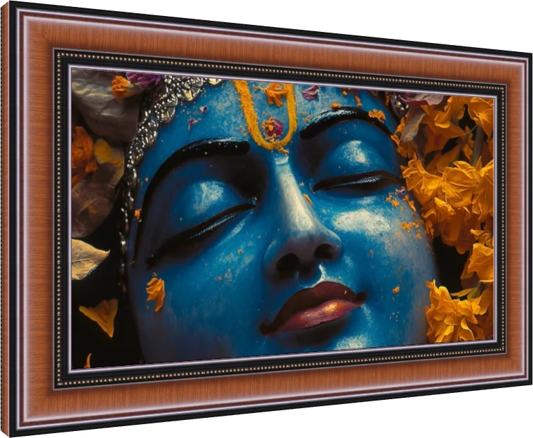 Meditative Krishna Face Close-Up Canvas wall art print — photo frame preview | PrintPosters.in